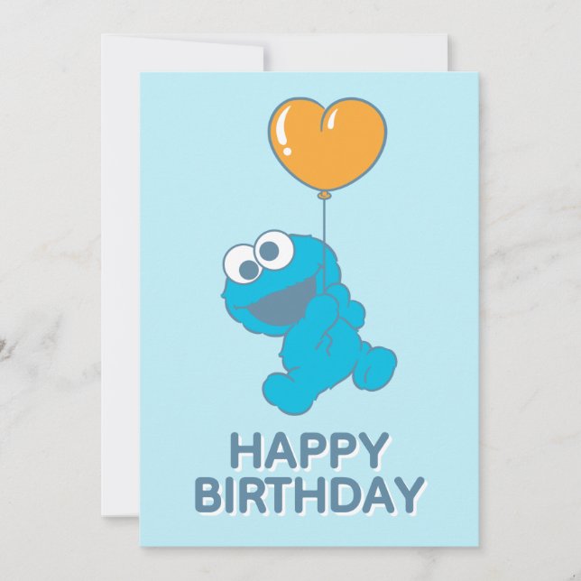 Cartão Cookie Monster Heart Balloon (Frente)