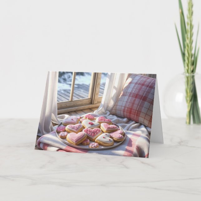 Cartão Cookies Cardíacos De namorados Em Aberto (Frente)