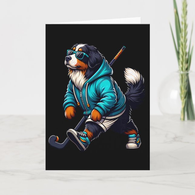 Cartão Cool Bernese Mountain Dog Hockey Player In Hoodie  (Frente)