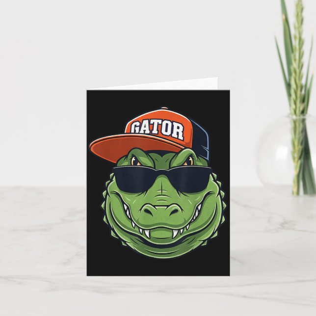Cartão Cool Crocodile Animal Gator Graphic With Cap And S (Frente)
