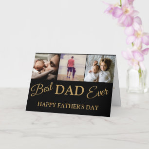Cartão Cool Modern Gold Black 3 Photo Fathers Day