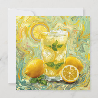 Cartão Copo Fresco de Limonada e Limões Arte Abstrata