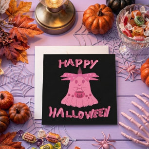Cartão Coquete Rosa Fantasma Feliz Halloween Arte Digital