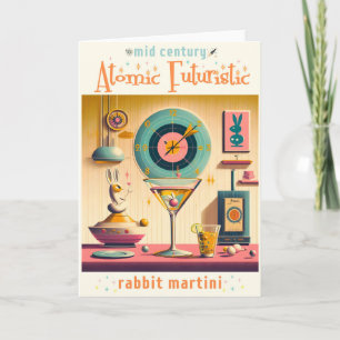Cartão Coquetel de Coelho Futurista Retro Atômico de Mead