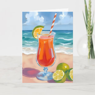 Cartão Coquetel de Praia   Pintura em Aquarela Ondas do O