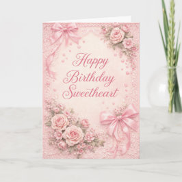 Cartão Coquette Aesthetic Pink Ribbon Bow Birthday Card