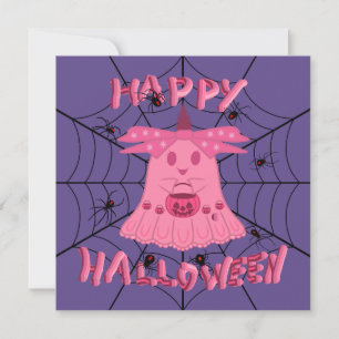Cartão Coquette Rosa Fantasma Feliz Halloween Arte Digita