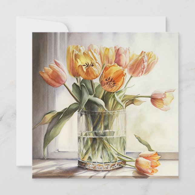 Cartão Cor d'água das tulipas amarelas (Frente)