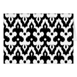 Cartão Cor damasco Ikat marroquina, preto e branco