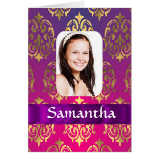 Cartão Cor damasco rosa personalizada e dourada