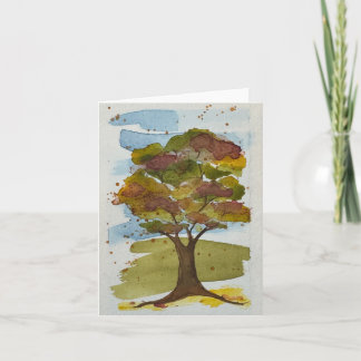 Cartão Cor de água da árvore, verde - vermelho - dobrado