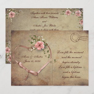 Cartão cor-de-rosa do casamento vintage