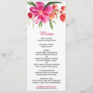 Cartão cor-de-rosa do menu do casamento do Posy d
