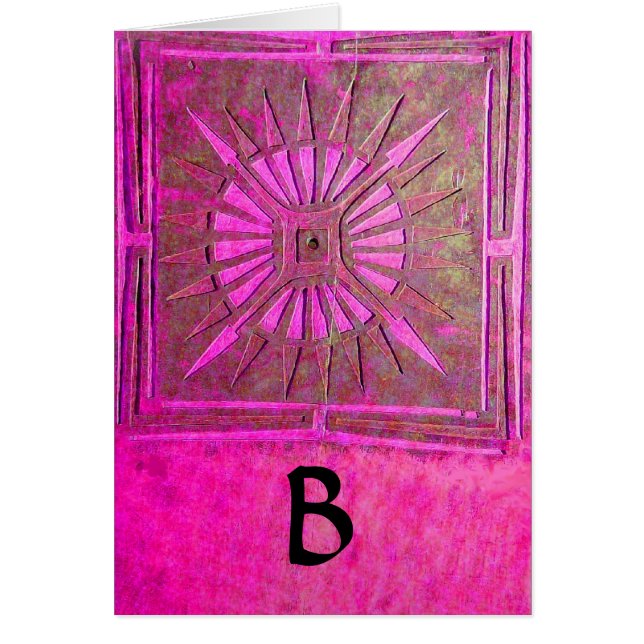 Cartão Cor-de-rosa-estrela,preto-de-fúcsia, monograma (Frente)