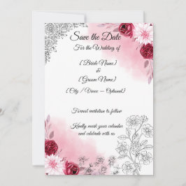 Cartão Cor-de-Rosa Floral de Salvar a Data | Român