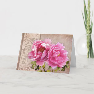 Cartão Cora o cartão, flores cor-de-rosa das peônias