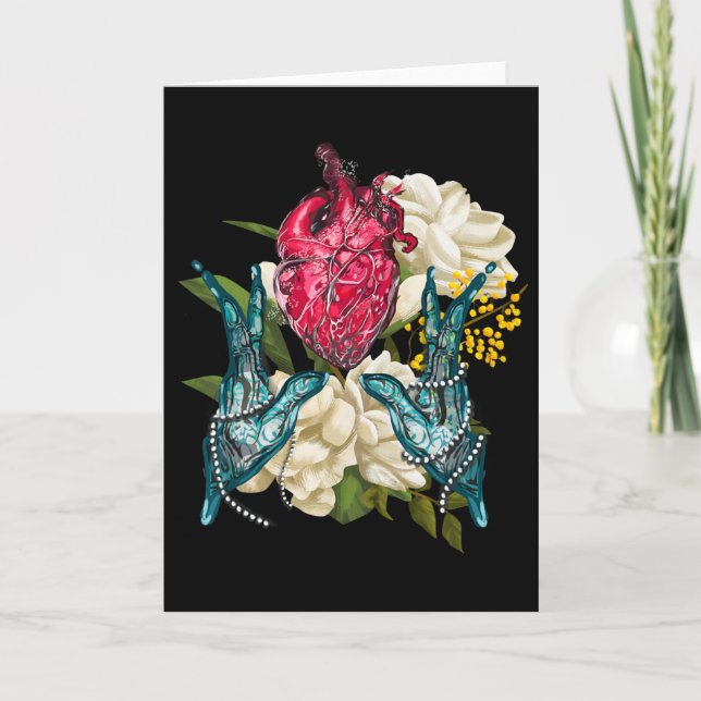 Cartão Coração Anatômico E Flores Doutor Valentin  (Frente)