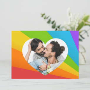 Cartão Coração Arco-íris Foto de Casal Gay Personalizada 