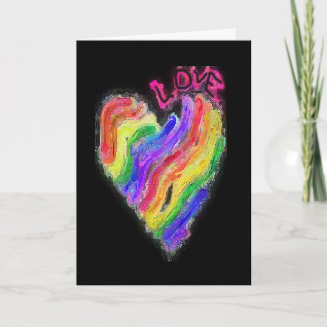 Cartão Coração Arco-íris Gay Lésbico "Amor" (Frente)