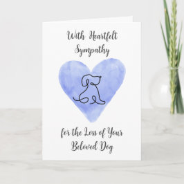Cartão Coração Azul Aquarela com Desenho de Cachorro Simp