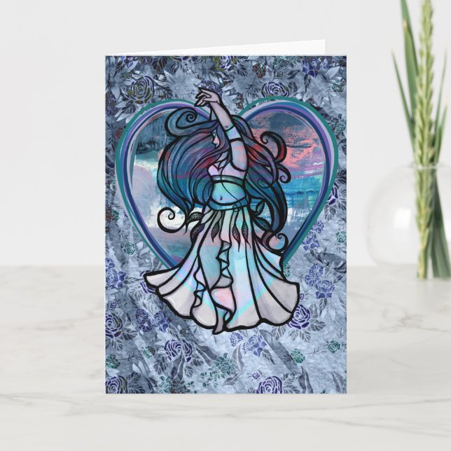 Cartão Coração de Amor com Dançarino de Teal e Roxo (Frente)