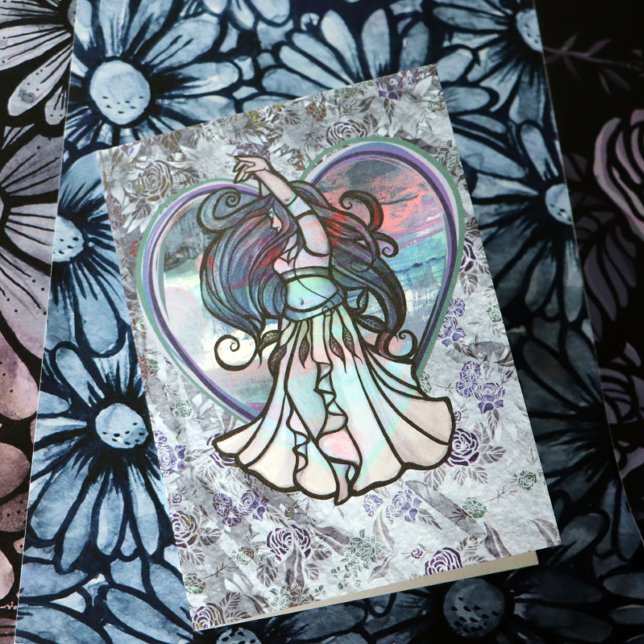 Cartão Coração de Amor com Dançarino de Teal e Roxo (Criador carregado)