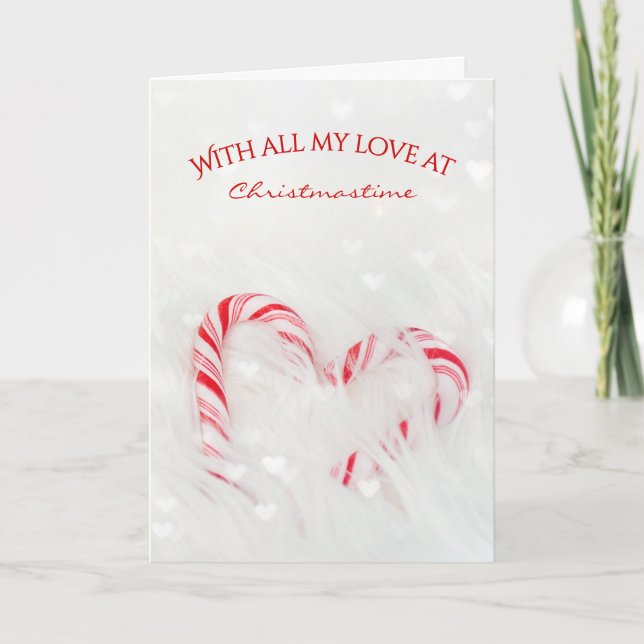 Cartão Coração de Amor de Cana de Natal (Frente)