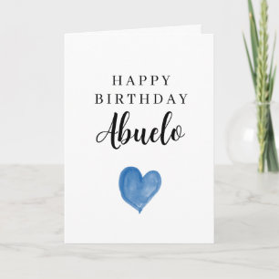 Cartão Coração de Aquarela Azul Feliz Aniversário Abuelo