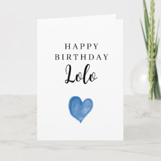 Cartão Coração de Aquarela Azul Feliz Aniversário Lolo