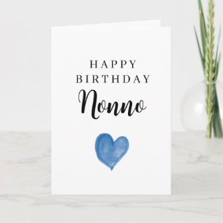 Cartão Coração de Aquarela Azul Feliz Aniversário Nonno