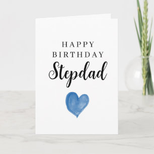 Cartão Coração de Aquarela Azul Feliz Aniversário Padrast