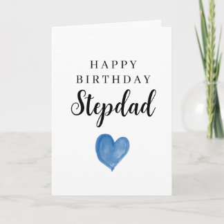 Cartão Coração de Aquarela Azul Feliz Aniversário Padrast