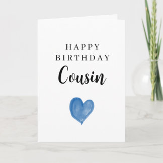 Cartão Coração de Aquarela Azul Feliz Aniversário Primo