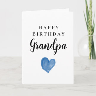 Cartão Coração de Aquarela Azul Feliz Aniversário Vovô