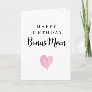 Cartão Coração de Aquarela Rosa Feliz Aniversário Madrast