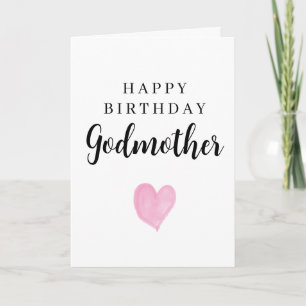 Cartão Coração de Aquarela Rosa Feliz Aniversário Madrinh