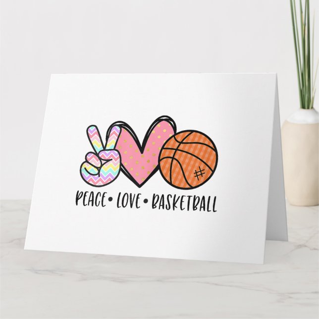 Cartão Coração de Basquete Peace Love para Mulheres Adole (Frente)