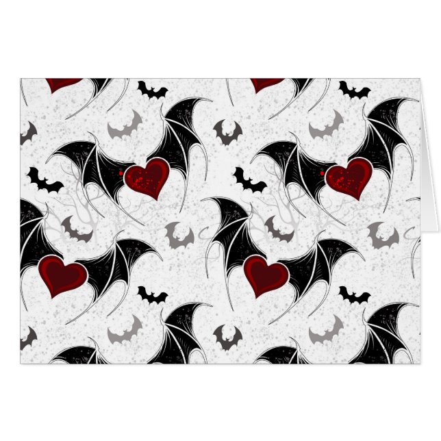 Cartão Coração de Halloween com asas de morcego pretas (Frente Horizontal)