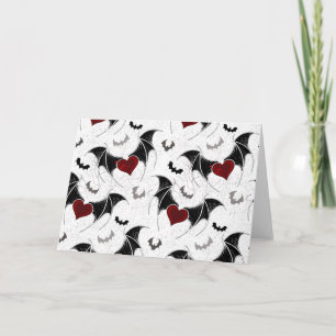 Cartão Coração de Halloween com asas de morcego preto