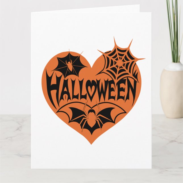 Cartão Coração de Halloween, Forma de Coração Laranja, Ar (Frente)