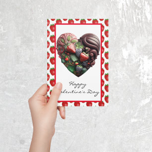 Cartão Coração de Morango com Chocolate Dia dos Namorados