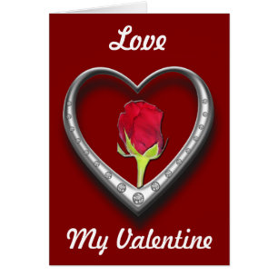 Cartão Coração de Namorados de Joias Prateadas com Rosa v