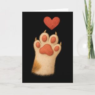 Cartão Coração de Pata de Gato - Desenho Fofo de Pet e Ge