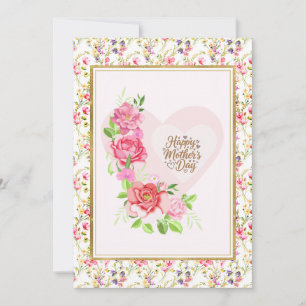 Cartão Coração de Rosa Elegante Feliz Dia das Mães