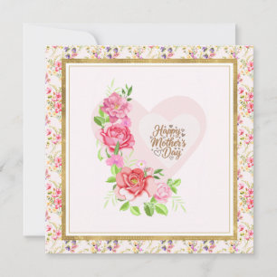 Cartão Coração de Rosa Elegante Feliz Dia das Mães