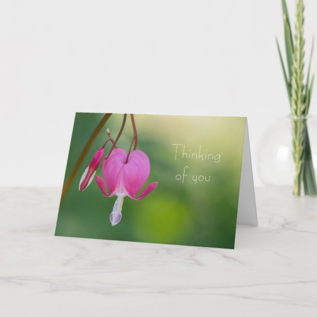 Cartão Coração de sangramento que pensa de você (Frente)