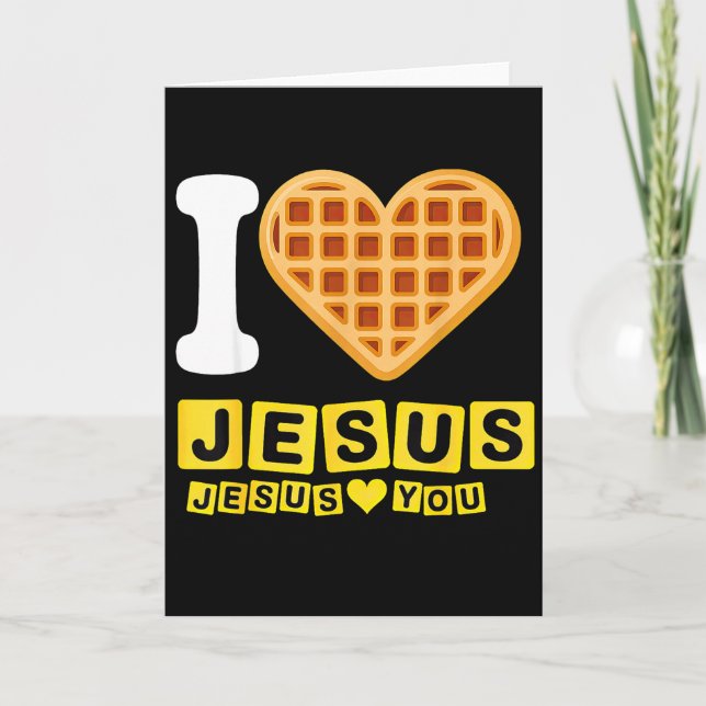 Cartão Coração de Waffle Eu Amo Jesus (Frente)