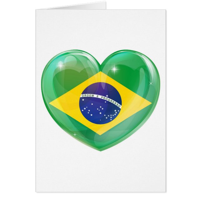 Cartão Coração do amor da bandeira de Brasil (Frente)