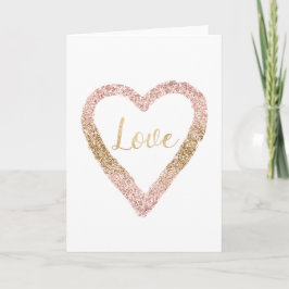 Cartão Coração Dourada brilhante de amor brilhante