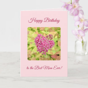 Cartão Coração Flor Natural - Feliz Aniversário Mãe rosa.